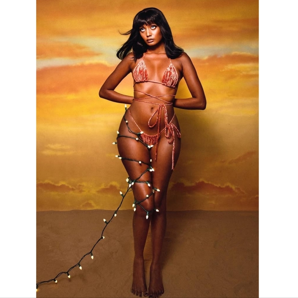 iNAMORATA rust orange velvet tie-string bikini